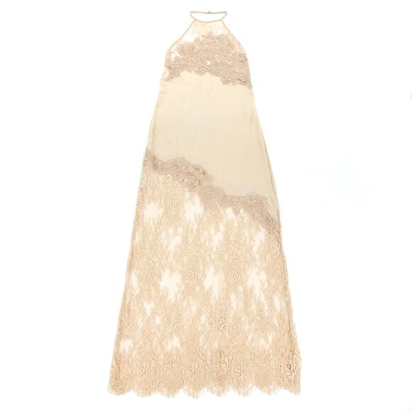 NWT Zara SLIP DRESS WITH CONTRAST LACE Sheer Bead Embellished Maxi Satin Formal - Picture 1 of 12